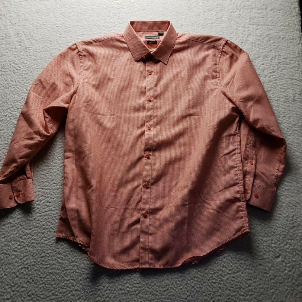 Black Label By Ruffini Dress Shirt Mens L 16-16.5 32/33 Pink Geometric Slim Fit